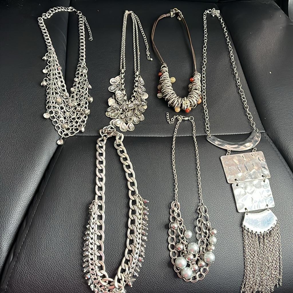 #24 Silver Tone Necklaces Bundle